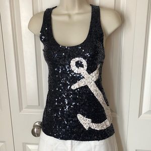 EUC JCrew blue and white sequin anchor tank small